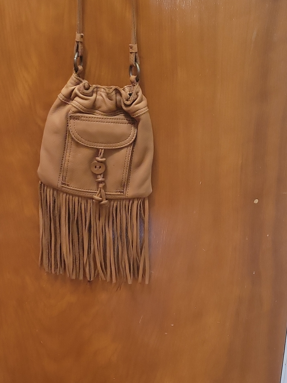Old Navy Tan Fringe Drawstring Crossbody Bag